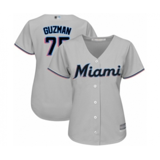 Women's Miami Marlins #75 Jorge Guzman Authentic Grey Road Cool Base Baseball Player Jersey - Ujersey
