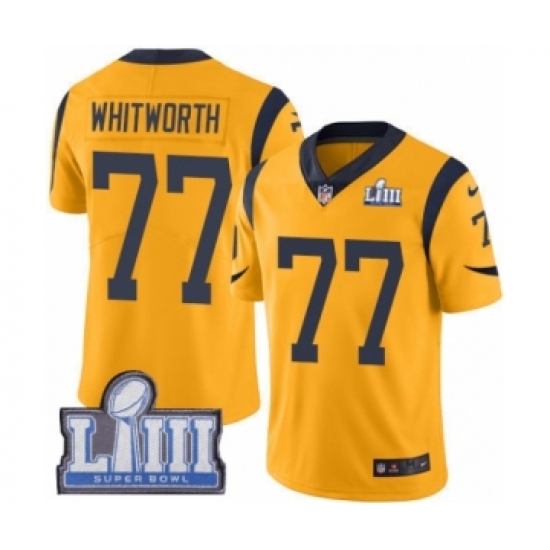 Youth Nike Los Angeles Rams #77 Andrew Whitworth Limited Gold Rush Vapor Untouchable Super Bowl LIII Bound NFL Jersey - Ujersey