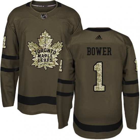 Youth Adidas Toronto Maple Leafs #1 Johnny Bower Authentic Green Salute to Service NHL Jersey - Ujersey