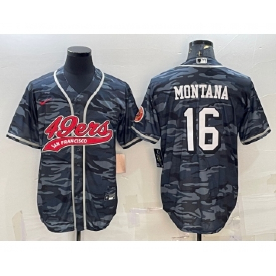 Men's San Francisco 49ers #16 Joe Montana Grey Camo With Patch Cool Base Stitched Baseball Jersey - Ujersey