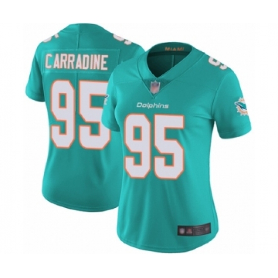 Women's Miami Dolphins #95 Tank Carradine Aqua Green Team Color Vapor Untouchable Limited Player Football Jersey - Ujersey