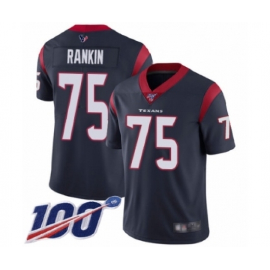 Men's Houston Texans #75 Martinas Rankin Navy Blue Team Color Vapor Untouchable Limited Player 100th Season Football Jersey - Ujersey