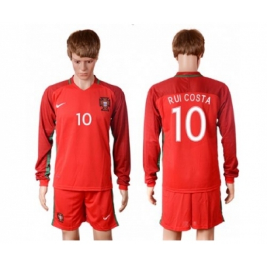 Portugal #10 Rui Costa Home Long Sleeves Soccer Country Jersey