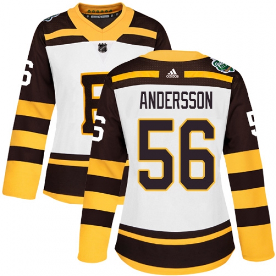 Women's Adidas Boston Bruins #56 Axel Andersson Authentic White 2019 Winter Classic NHL Jersey - Ujersey