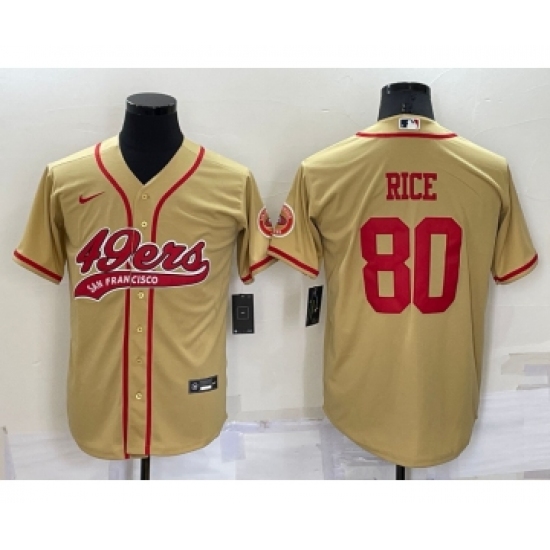 Men's San Francisco 49ers #80 Jerry Rice Gold Stitched Cool Base Nike Baseball Jersey - Ujersey