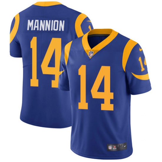 Men's Nike Los Angeles Rams #14 Sean Mannion Royal Blue Alternate Vapor Untouchable Limited Player NFL Jersey - Ujersey