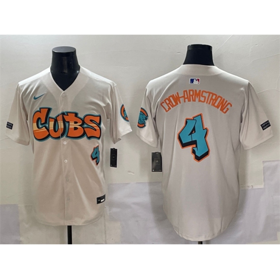 Men's Chicago Cubs #4 Pete Crow-Armstrong Cream 'Graffiti North Side Edition' Vapor Premier Limited Stitched Baseball Jersey