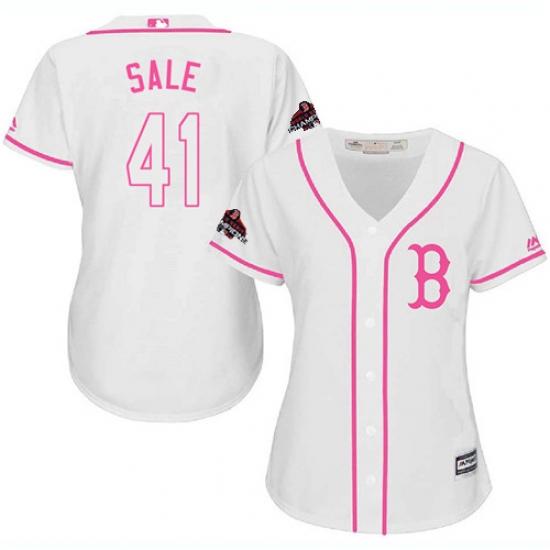 Women's Majestic Boston Red Sox #41 Chris Sale Authentic White Fashion 2018 World Series Champions MLB Jersey - Ujersey
