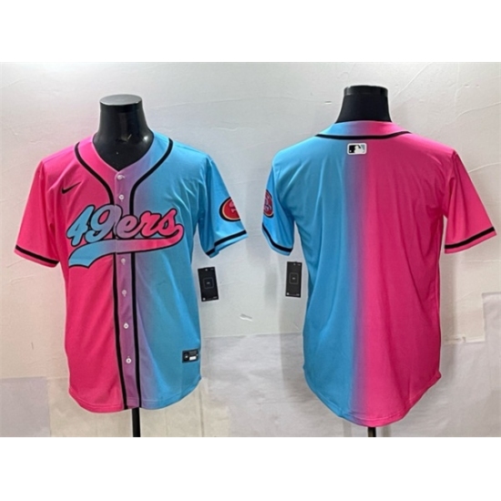 Men's San Francisco 49ers Blank Pink Blue Limited Stitched Baseball Jersey - Ujersey