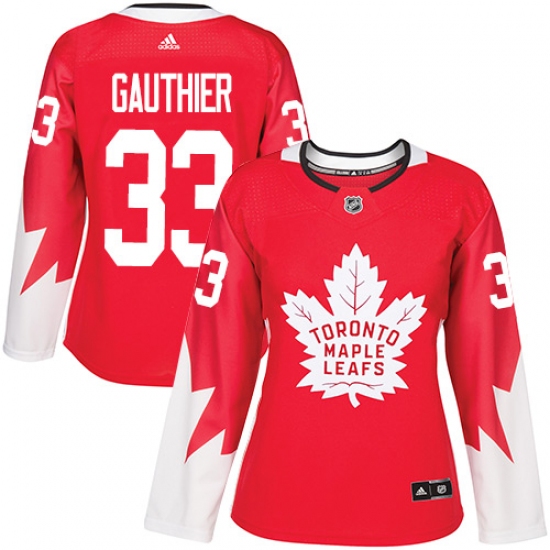 Women's Adidas Toronto Maple Leafs #33 Frederik Gauthier Authentic Red Alternate NHL Jersey - Ujersey