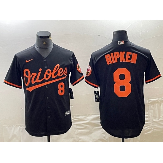Men's Baltimore Orioles #8 Cal Ripken Jr Number Black Cool Base Stitched Jersey - Ujersey