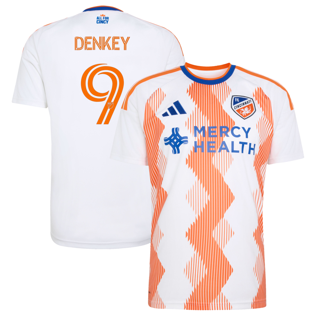 Men's FC Cincinnati Kévin Denkey adidas White 2026 The Seven Hills Kit Replica Jersey - Ujersey
