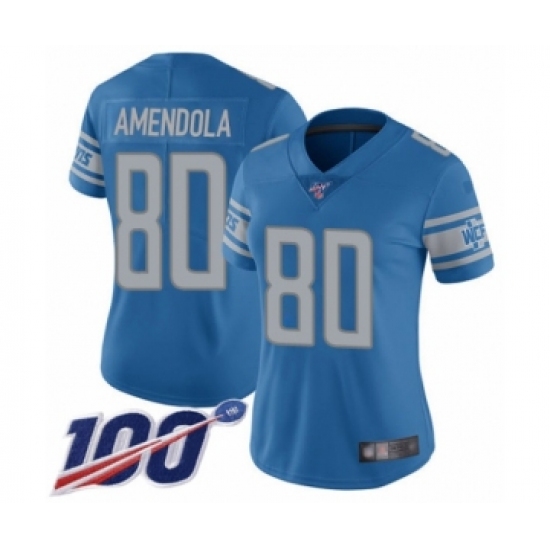 Women's Detroit Lions #80 Danny Amendola Blue Team Color Vapor Untouchable Limited Player 100th Season Football Jersey - Ujersey