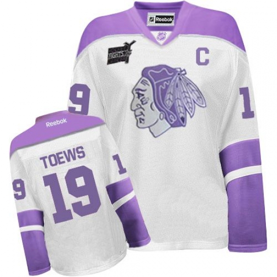 Women's Reebok Chicago Blackhawks #19 Jonathan Toews Premier White/Purple Thanksgiving Edition NHL Jersey - Ujersey