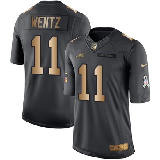 Men's Nike Philadelphia Eagles #11 Carson Wentz Limited Black/Gold Salute to Service NFL Jersey - Ujersey
