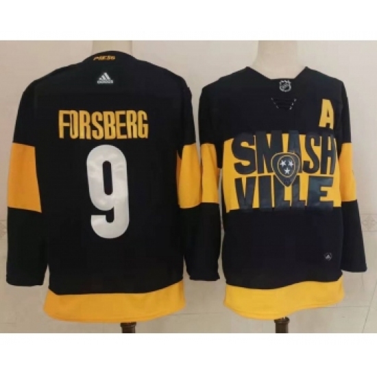 Men's Nashville Predators #9 Filip Forsberg Black 2022 Stadium Series adidas Stitched NHL Jersey - Ujersey