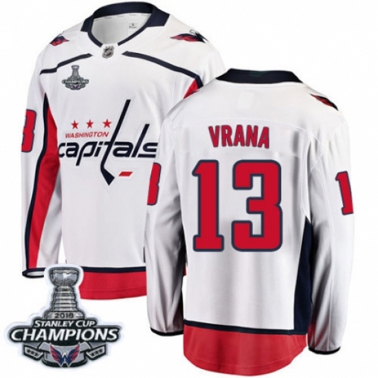 Men's Washington Capitals #13 Jakub Vrana Fanatics Branded White Away Breakaway 2018 Stanley Cup Final Champions NHL Jersey - Ujersey