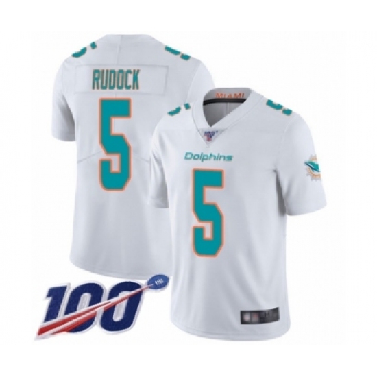 Men's Miami Dolphins #5 Jake Rudock White Vapor Untouchable Limited Player 100th Season Football Jersey - Ujersey