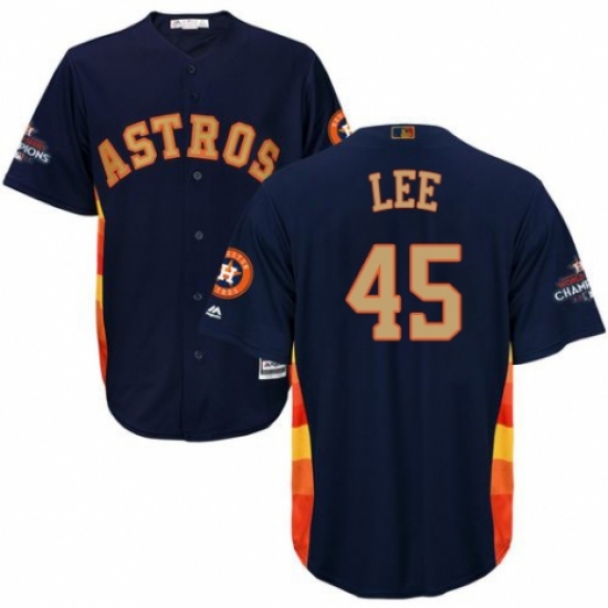Men's Majestic Houston Astros #45 Carlos Lee Replica Navy Blue Alternate 2018 Gold Program Cool Base MLB Jersey - Ujersey