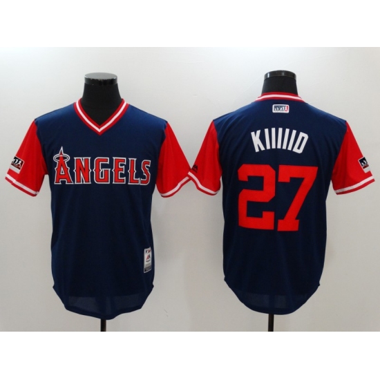 Men's Los Angeles Angels of Anaheim #27 Mike Trout Kiiiiid Authentic Navy Jersey - Ujersey