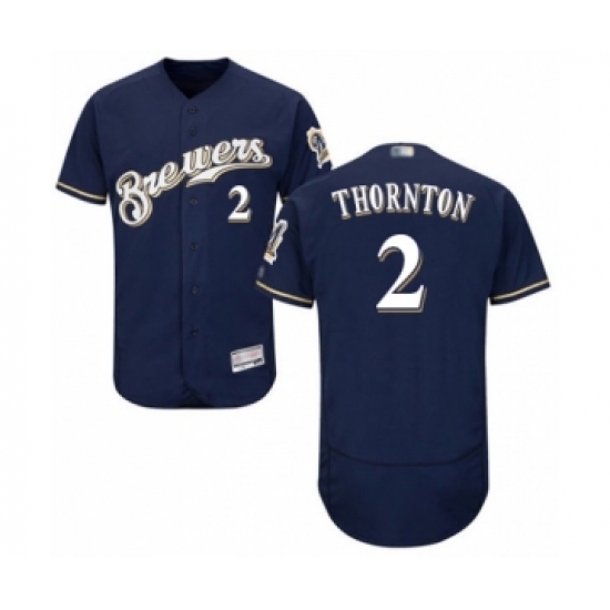 Men's Milwaukee Brewers #2 Trent Grisham Navy Blue Alternate Flex Base Authentic Collection Baseball Player Jersey - Ujersey