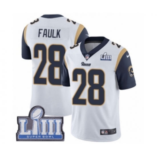Men's Nike Los Angeles Rams #28 Marshall Faulk White Vapor Untouchable Limited Player Super Bowl LIII Bound NFL Jersey - Ujersey