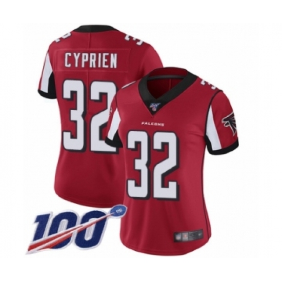 Women's Atlanta Falcons #32 Johnathan Cyprien Red Team Color Vapor Untouchable Limited Player 100th Season Football Jersey - Ujersey