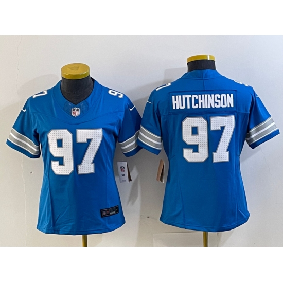 Women's Detroit Lions #97 Aidan Hutchinson Limited Blue 2024 FUSE Vapor Jersey - Ujersey