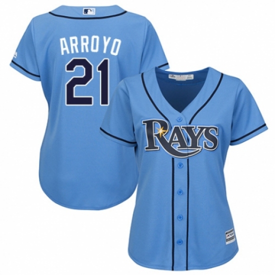 Women's Majestic Tampa Bay Rays #21 Christian Arroyo Replica Light Blue Alternate 2 Cool Base MLB Jersey - Ujersey