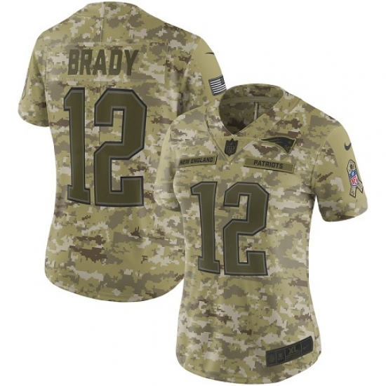 Women's Nike New England Patriots #12 Tom Brady Limited Camo 2018 Salute to Service NFL Jersey - Ujersey