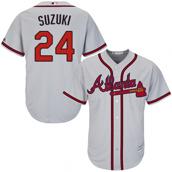 Youth Majestic Atlanta Braves #24 Kurt Suzuki Authentic Grey Road Cool Base MLB Jersey - Ujersey