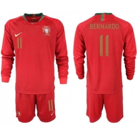 Portugal #11 Bernardo Home Long Sleeves Soccer Country Jersey