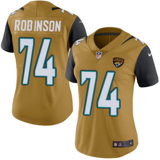 Women's Nike Jacksonville Jaguars #75 Cam Robinson Limited Gold Rush Vapor Untouchable NFL Jersey - Ujersey