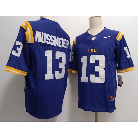 Men's LSU Tigers #13 Garrett Nussmeier Purple FUSE College Stitched Jersey - Ujersey