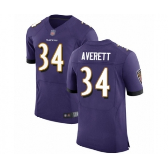 Men's Baltimore Ravens #34 Anthony Averett Purple Team Color Vapor Untouchable Elite Player Football Jersey - Ujersey