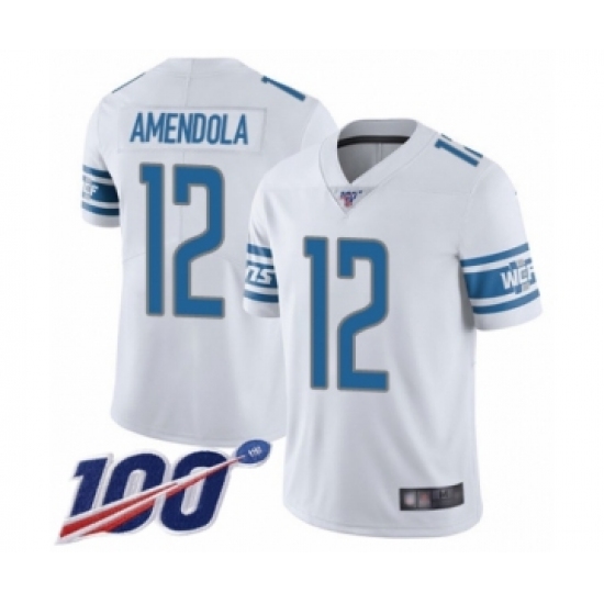 Men's Detroit Lions #12 Danny Amendola White Vapor Untouchable Limited Player 100th Season Football Jersey - Ujersey