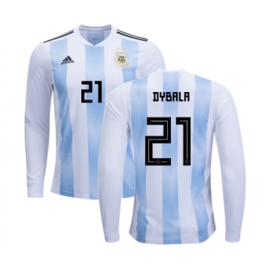 Argentina #21 Dybala Home Long Sleeves Kid Soccer Country Jersey