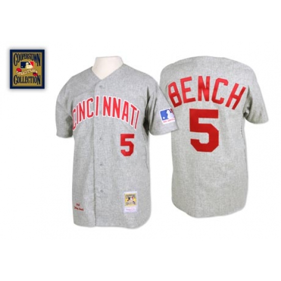 Men's Mitchell and Ness Cincinnati Reds #5 Johnny Bench Replica Grey 1969 Throwback MLB Jersey - Ujersey