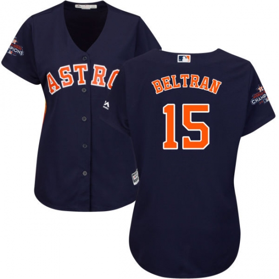 Women's Majestic Houston Astros #15 Carlos Beltran Authentic Navy Blue Alternate 2017 World Series Champions Cool Base MLB Jersey - Ujersey