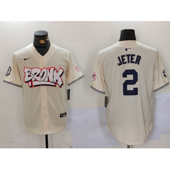 Men's New York Yankees #2 Derek Jeter Cream Limited Stitched Baseball Jersey - Ujersey