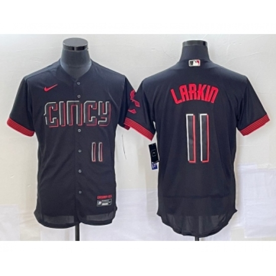 Men's Cincinnati Reds #11 Barry Larkin Number Black 2023 City Connect Flex Base Stitched Jersey - Ujersey