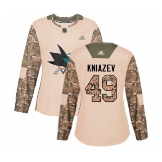 Women's San Jose Sharks #49 Artemi Kniazev Authentic Camo Veterans Day Practice Hockey Jersey - Ujersey