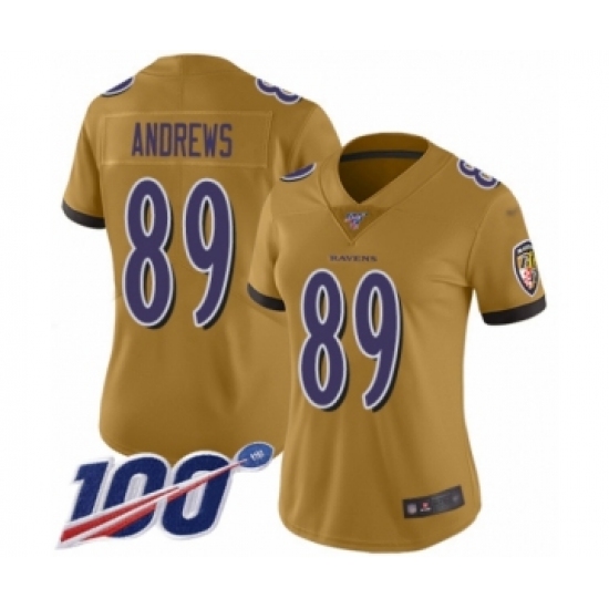 Women's Baltimore Ravens #89 Mark Andrews Limited Gold Inverted Legend 100th Season Football Jersey - Ujersey