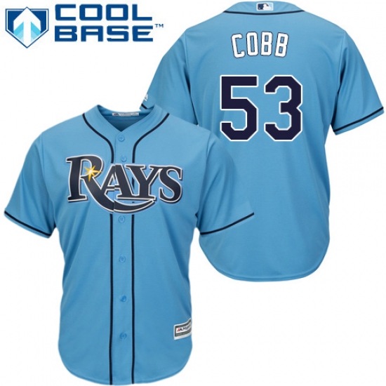 Youth Majestic Tampa Bay Rays #53 Alex Cobb Replica Light Blue Alternate 2 Cool Base MLB Jersey - Ujersey