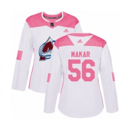 Women's Adidas Colorado Avalanche #56 Cale Makar Authentic White Pink Fashion NHL Jersey - Ujersey