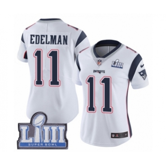 Women's Nike New England Patriots #11 Julian Edelman White Vapor Untouchable Limited Player Super Bowl LIII Bound NFL Jersey - Ujersey