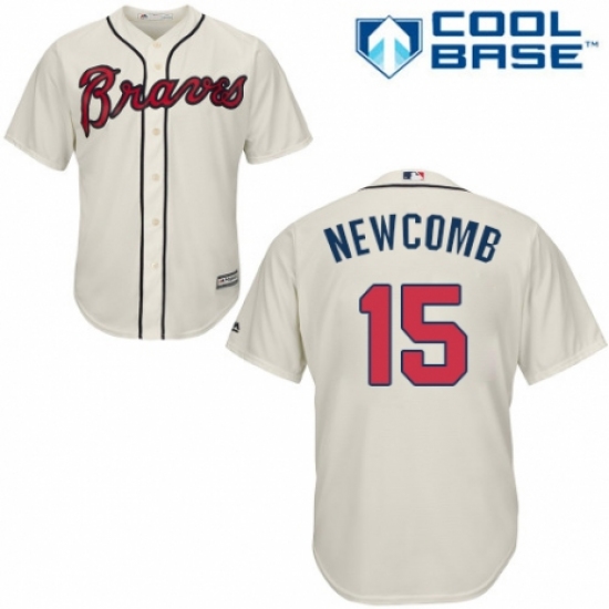 Men's Majestic Atlanta Braves #15 Sean Newcomb Replica Cream Alternate 2 Cool Base MLB Jersey - Ujersey