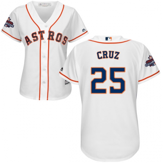 Women's Majestic Houston Astros #25 Jose Cruz Jr. Authentic White Home 2017 World Series Champions Cool Base MLB Jersey - Ujersey
