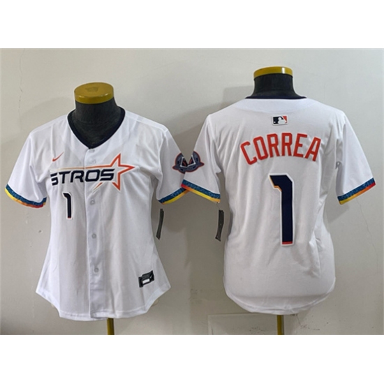 Women's Houston Astros #1 Carlos Correa White 2025 City Connect Limited Stitched Baseball Jersey(Run Small) - Ujersey