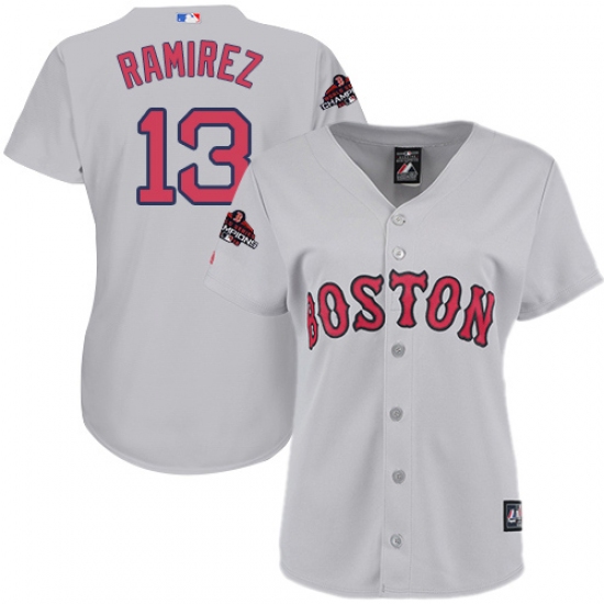 Women's Majestic Boston Red Sox #13 Hanley Ramirez Authentic Grey Road 2018 World Series Champions MLB Jersey - Ujersey